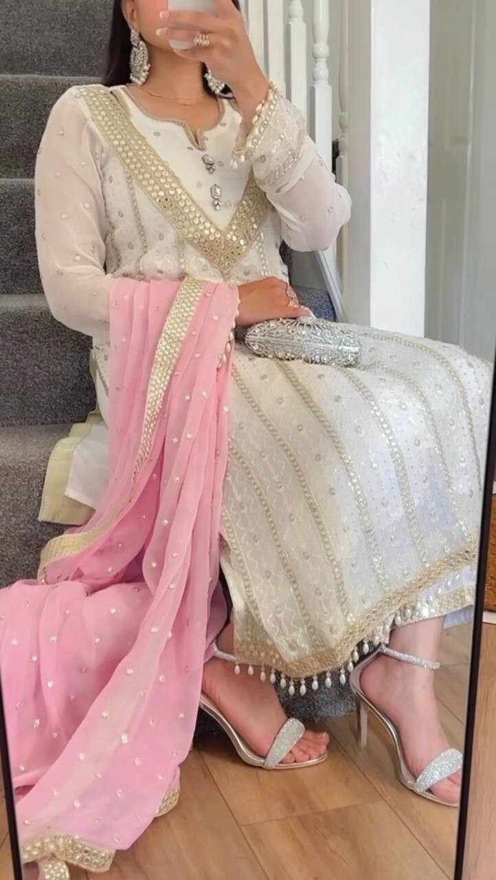 Pink Gown, pink Anarkali, Anarkali Suit, White Anarkali Gown Set, Chinon Silk Dupatta Dress, Bollywood Style Wedding Gown, Indian Wedding Gown Set, Pakistani Eid Outfit for Women, Embroidered Gown with Pants, Ready to Wear Ethnic Dress, Anarkali Gown with Sequence Work, 3 Piece Wedding Dress Set, Heavy Micro Cotton Inner Gown, Scoop Neck Anarkali Suit, Stylish Party Wear Gown Set, Traditional Indian Outfit for Women, Festive Wear Ethnic Gown, Full Stitched Gown Set,