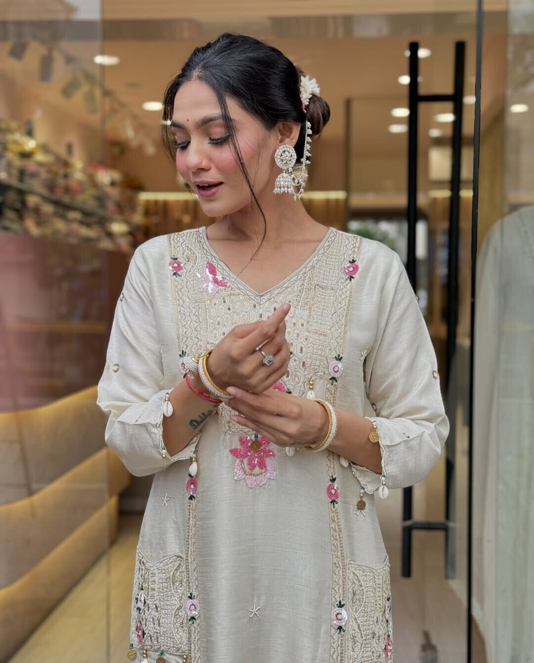 white floral kurti,white embroidery kurti,embroidered white kurta,white kurti set,rayon kurti with pant,white kurti with dupatta,sequence work kurti,white ethnic wear,floral embroidery kurta,party wear white kurti,designer white suit set,white kurta for women,white festival outfit,rayon embroidered kurti,white kurti with kodi work,elegant white outfit,front embroidery kurta,stylish white kurti,lace dupatta set,white kurti with chinnon dupatta,white kurti with pocket,three piece white suit,kodi work kurti se