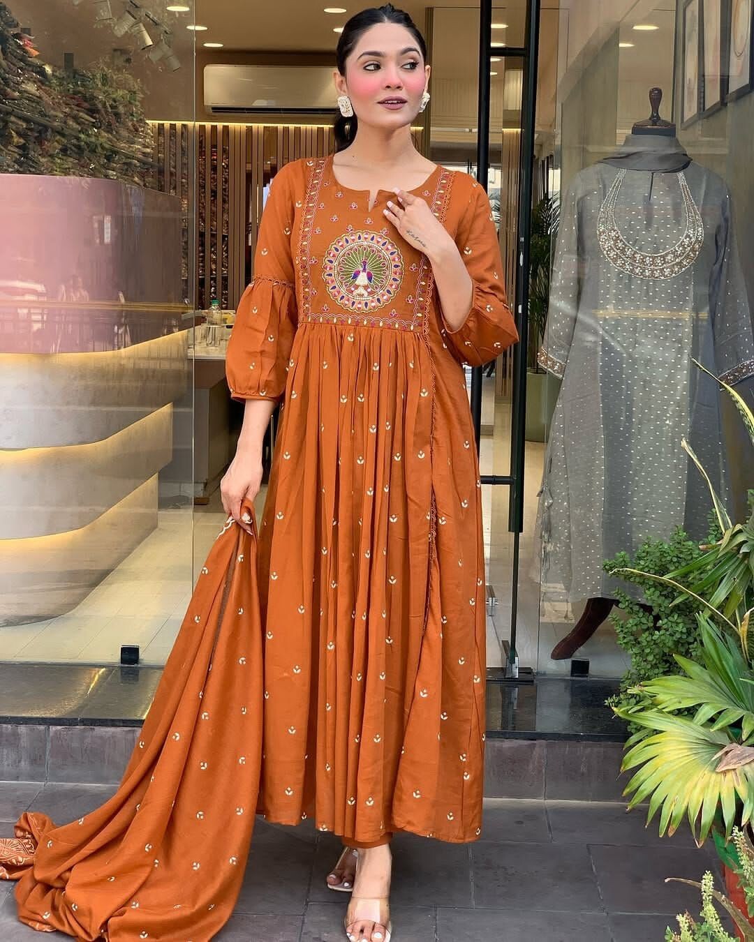 Women Wedding Wear Anarkali Kurta Pant Dupatta Indian Readymade Salwar Kameez