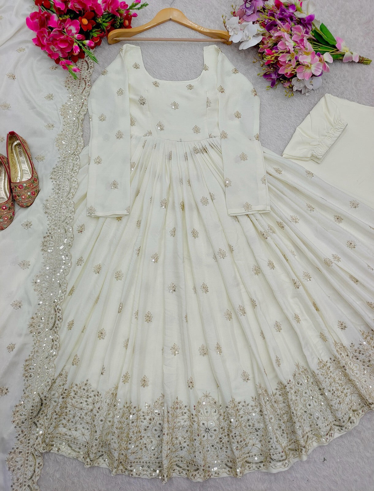 White Gown, White Anarkali, Anarkali Suit, Red Anarkali Gown Set, Chinon Silk Dupatta Dress, Bollywood Style Wedding Gown, Indian Wedding Gown Set, Pakistani Eid Outfit for Women, Embroidered Gown with Pants, Ready to Wear Ethnic Dress, Anarkali Gown with Sequence Work, 3 Piece Wedding Dress Set, Heavy Micro Cotton Inner Gown, Scoop Neck Anarkali Suit, Stylish Party Wear Gown Set, Traditional Indian Outfit for Women, Festive Wear Ethnic Gown, Full Stitched Gown Set,