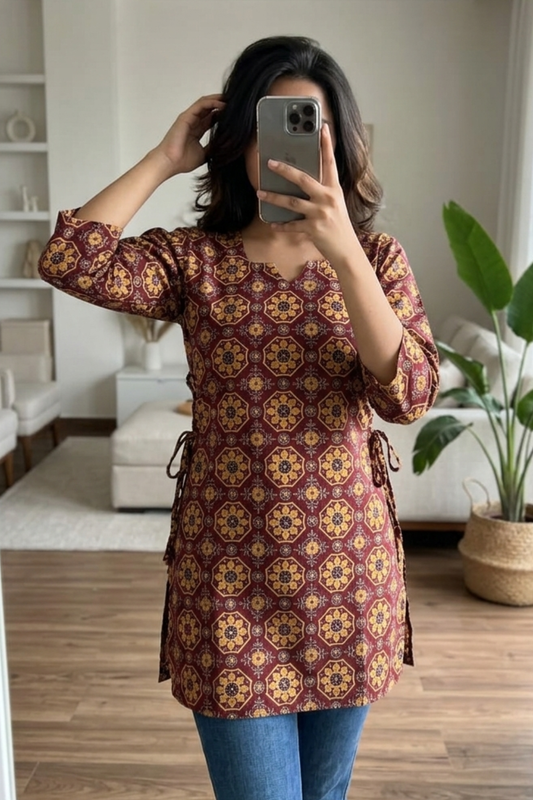 Stylish Cotton Printed Short Kurti for Casual & Office Wear (Copy)