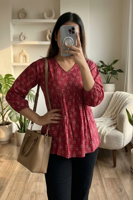 Stylish Cotton Printed Short Kurti for Casual & Office Wear
