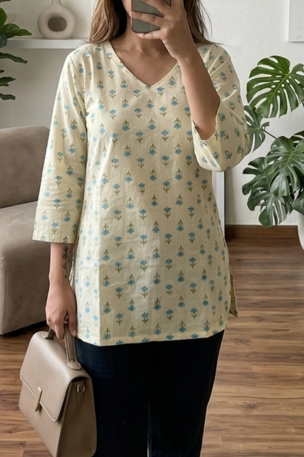 Traditional Printed Cotton Short Kurti for Women