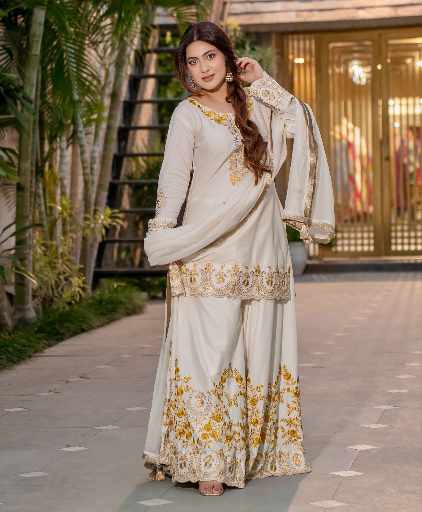 Elegant Silk Sharara Kurti Set with Dupatta Traditional Outfit