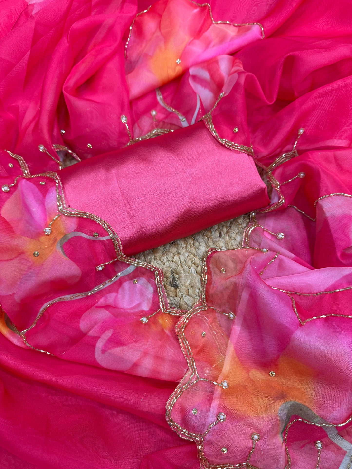 Elegant Organza Saree with Pearl & Detailing Stylish
