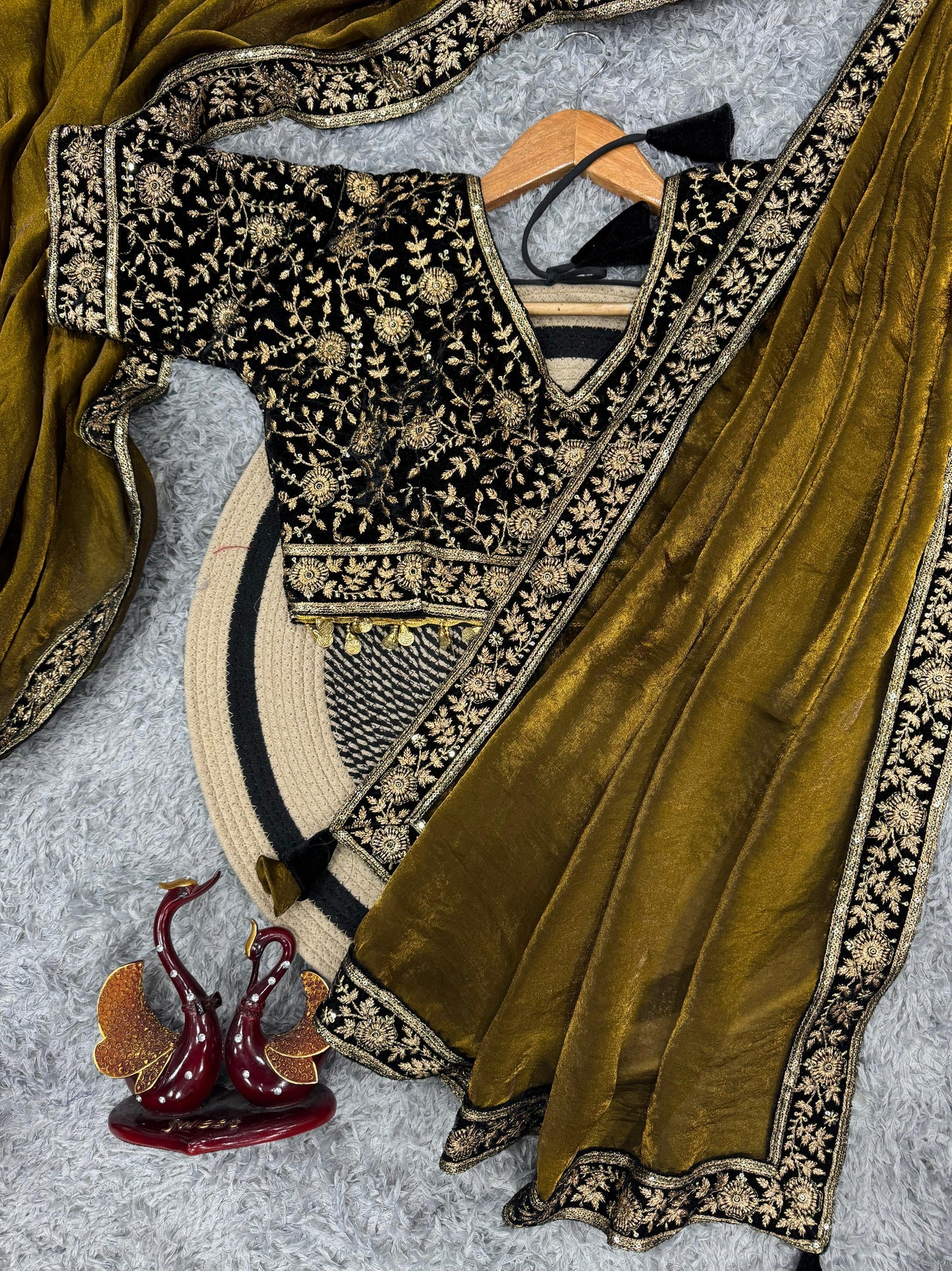 Pure Space Silk Saree with Fully Stitched Velvet Blouse