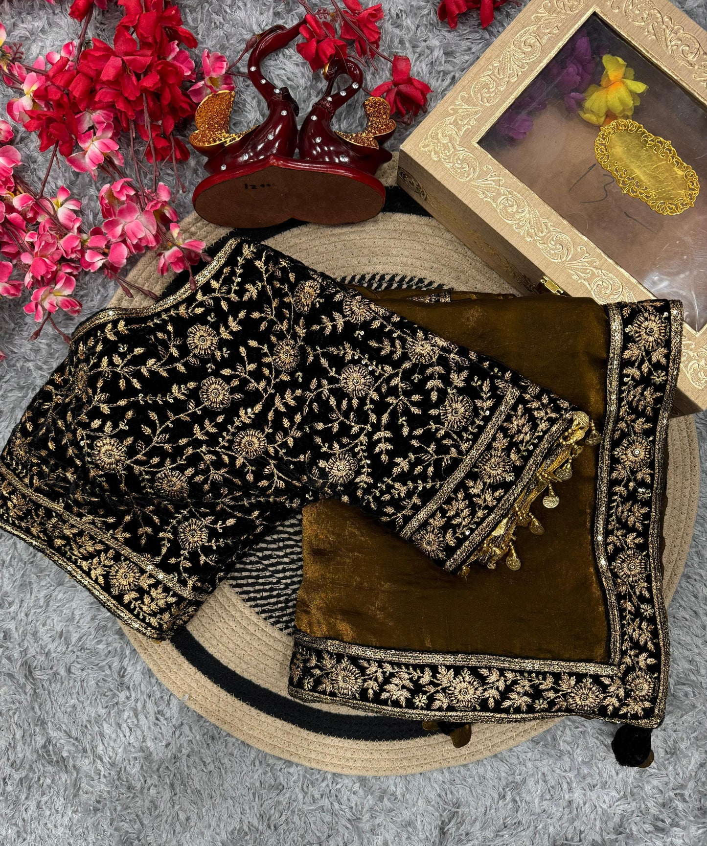 Pure Space Silk Saree with Fully Stitched Velvet Blouse