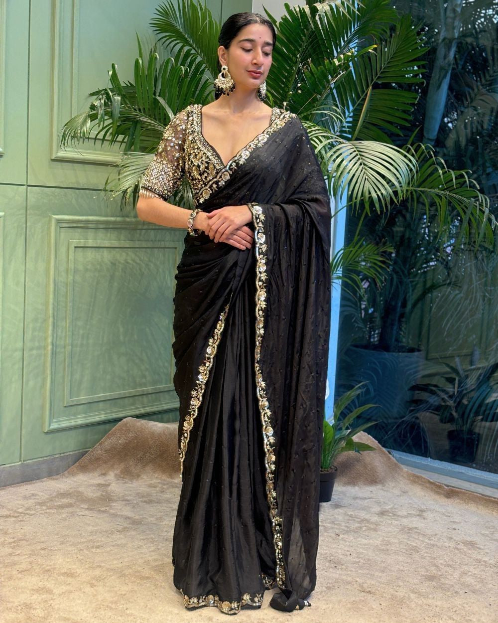 Soft Rangoli Silk Saree with Sequin Embroidery Lace Border