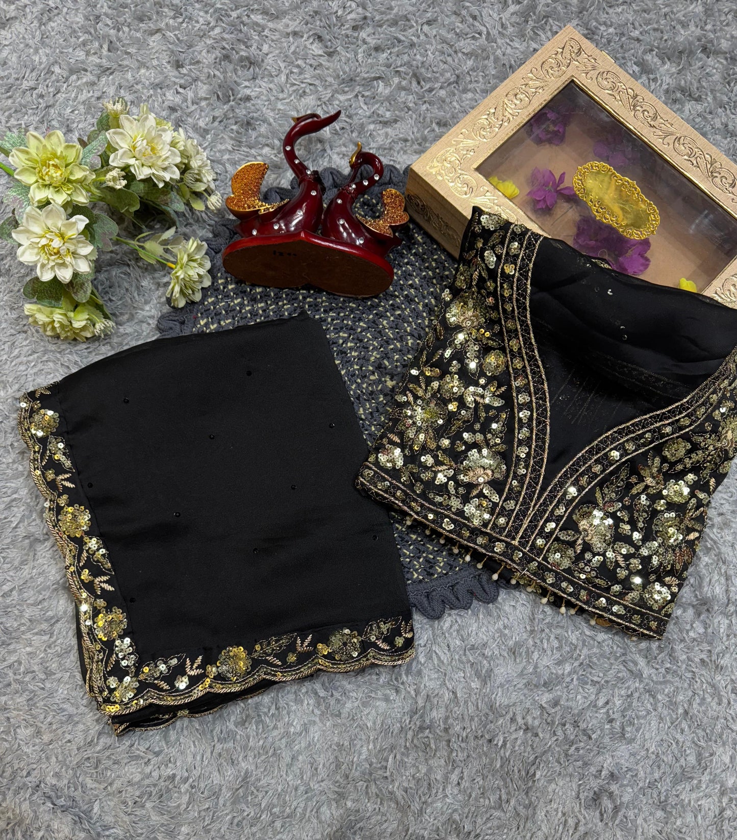 Soft Rangoli Silk Saree with Sequin Embroidery Lace Border