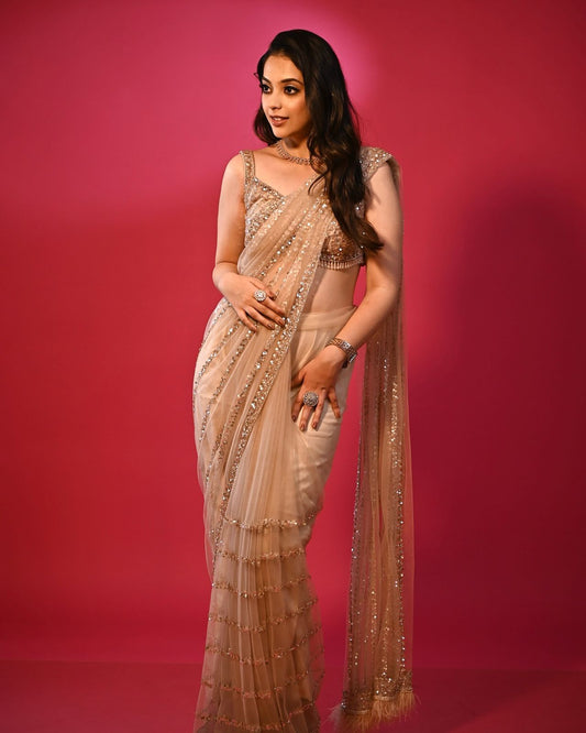 Heavy Organza Saree with Embroidered Zari Work Blouse