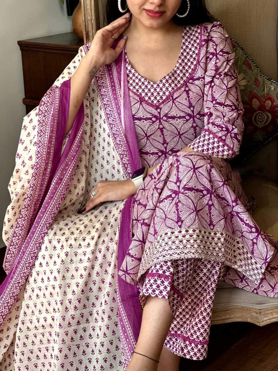 light purple kurti,purple cotton kurta set,printed cotton kurti,soft cotton kurti set,cigarette pant suit,cotton kurti with dupatta,purple ethnic wear,crocia lace kurti,gotta lace kurta set,three piece kurti set,light purple salwar kameez,pastel color kurti,cotton printed kurta set,stylish ethnic wear for women,simple kurti with dupatta,printed kurta pant set,daily wear kurti set,elegant festive kurti,cotton suit set for summer,ready to wear kurta set,traditional cotton outfit,kurti for girls and women,flor