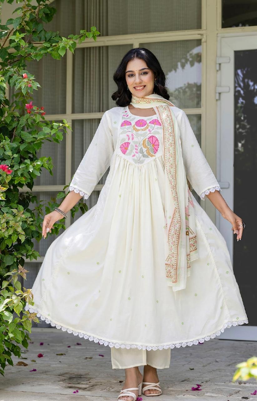 white anarkali kurti,white cotton kurti,anarkali kurta set,white kurta with dupatta,flared white kurti,white ethnic wear,women's white kurti,printed white anarkali,cotton anarkali dress,white kurti set for women,white long kurta,white indian kurti,elegant white anarkali,summer cotton kurti,white kurti pant set,traditional white kurta,white embroidered kurti,anarkali cotton suit set,soft cotton white dress,white anarkali for pooja,white anarkali for haldi,ready to wear white kurti,white festival wear kurti,w