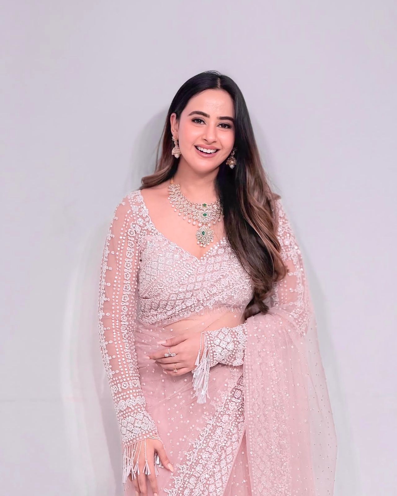 Soft Net Saree with Sequins Embroidery with Matching Blouse