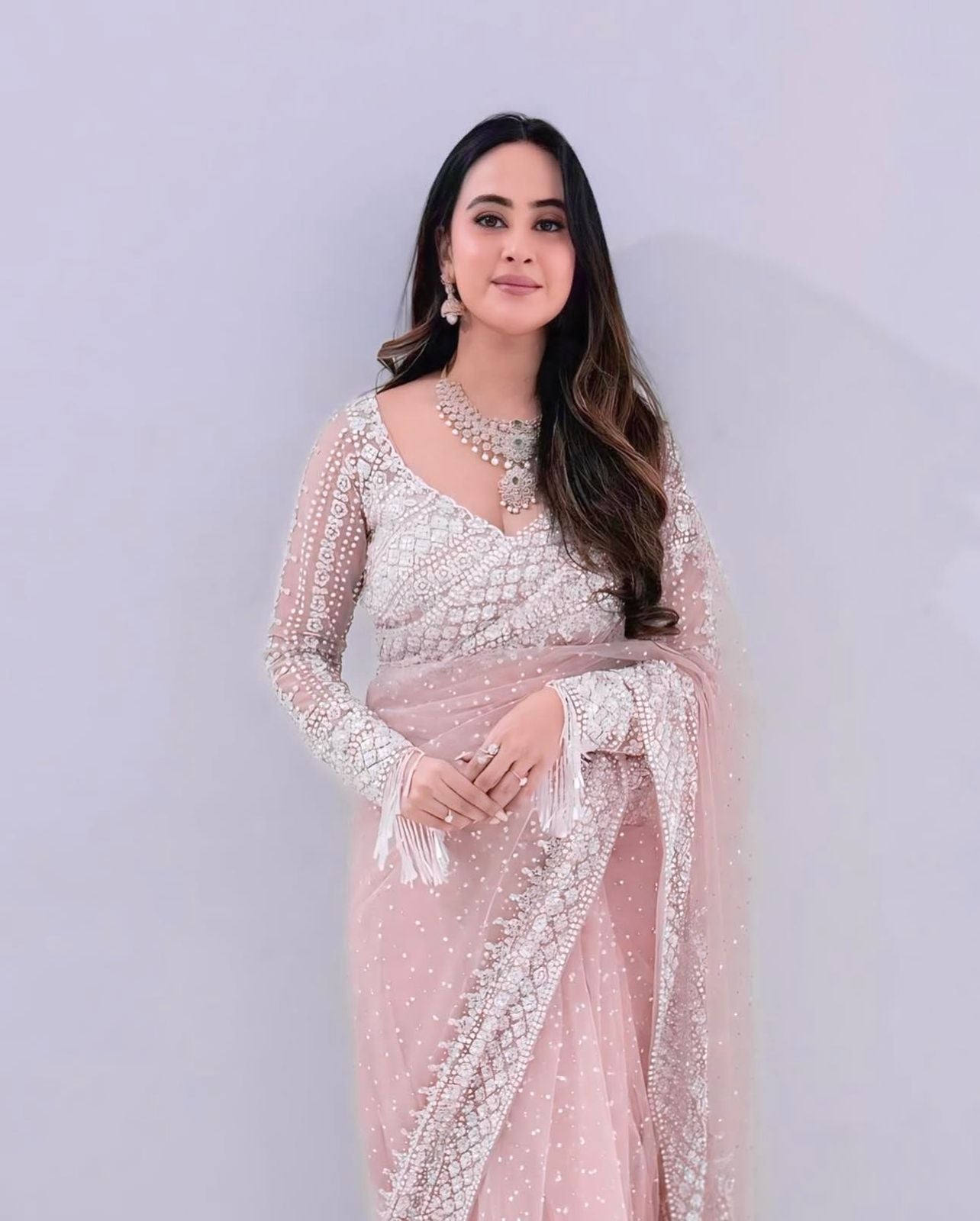 Soft Net Saree with Sequins Embroidery with Matching Blouse