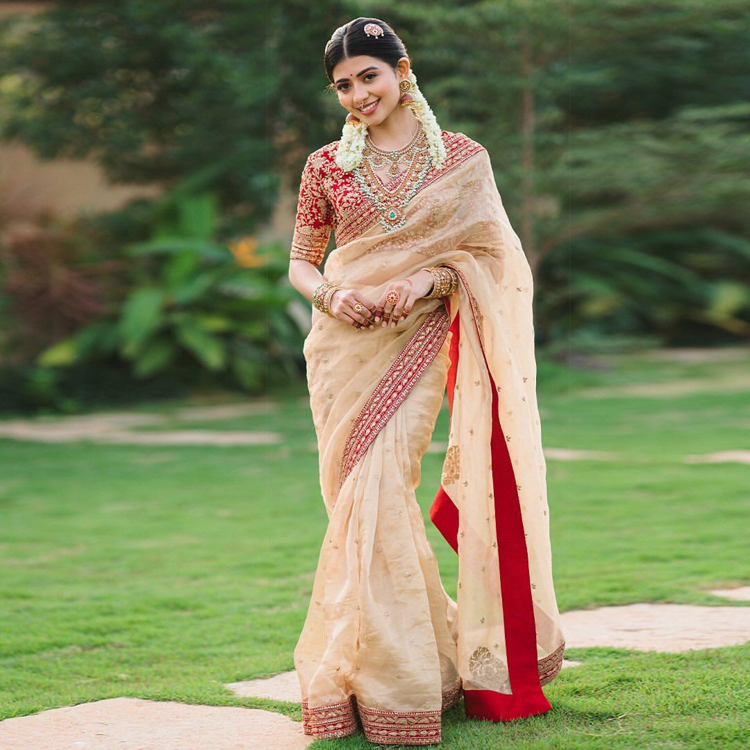 Heavy Organza Saree with Sequin Border Banglori Silk Blouse