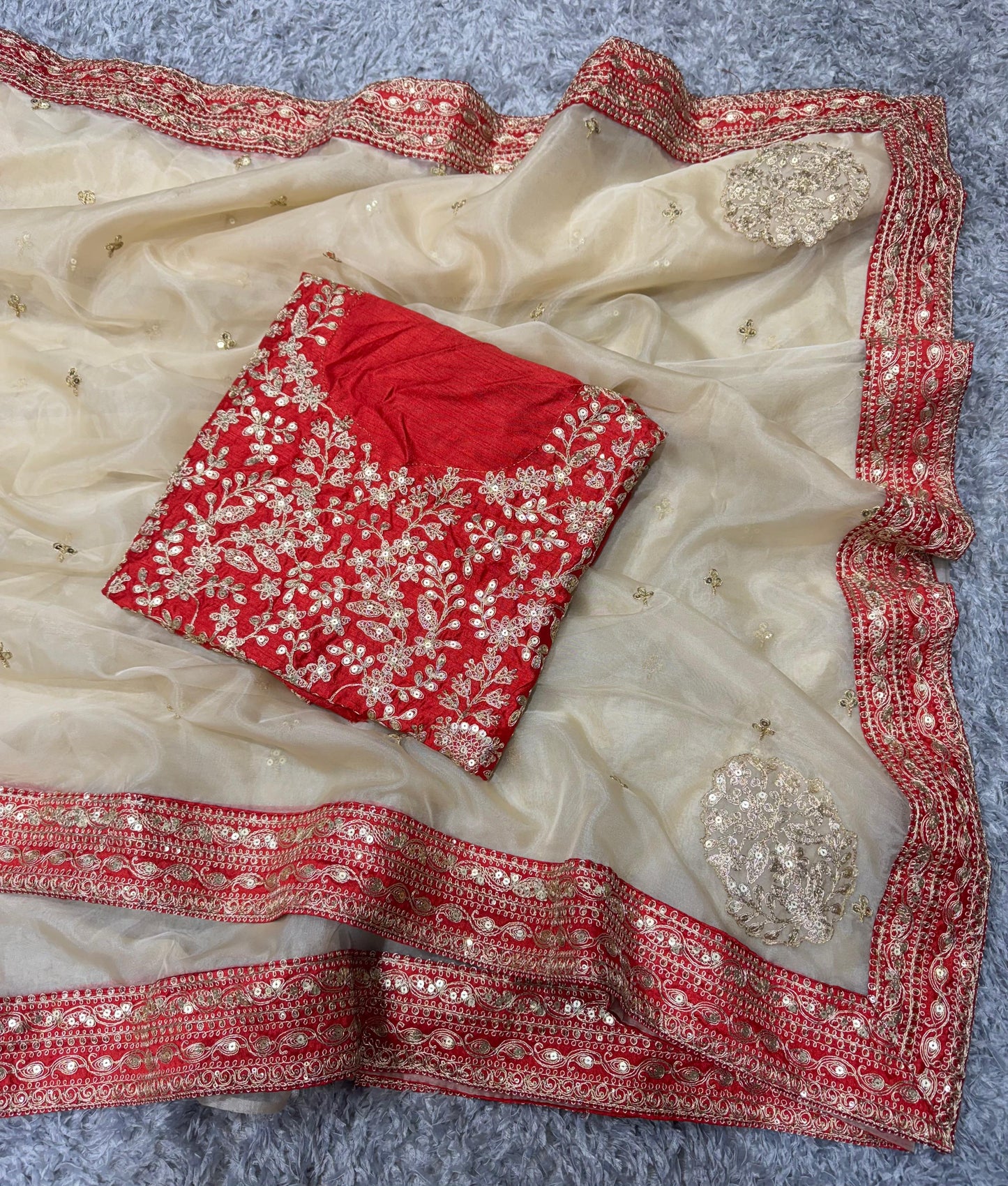 Heavy Organza Saree with Sequin Border Banglori Silk Blouse