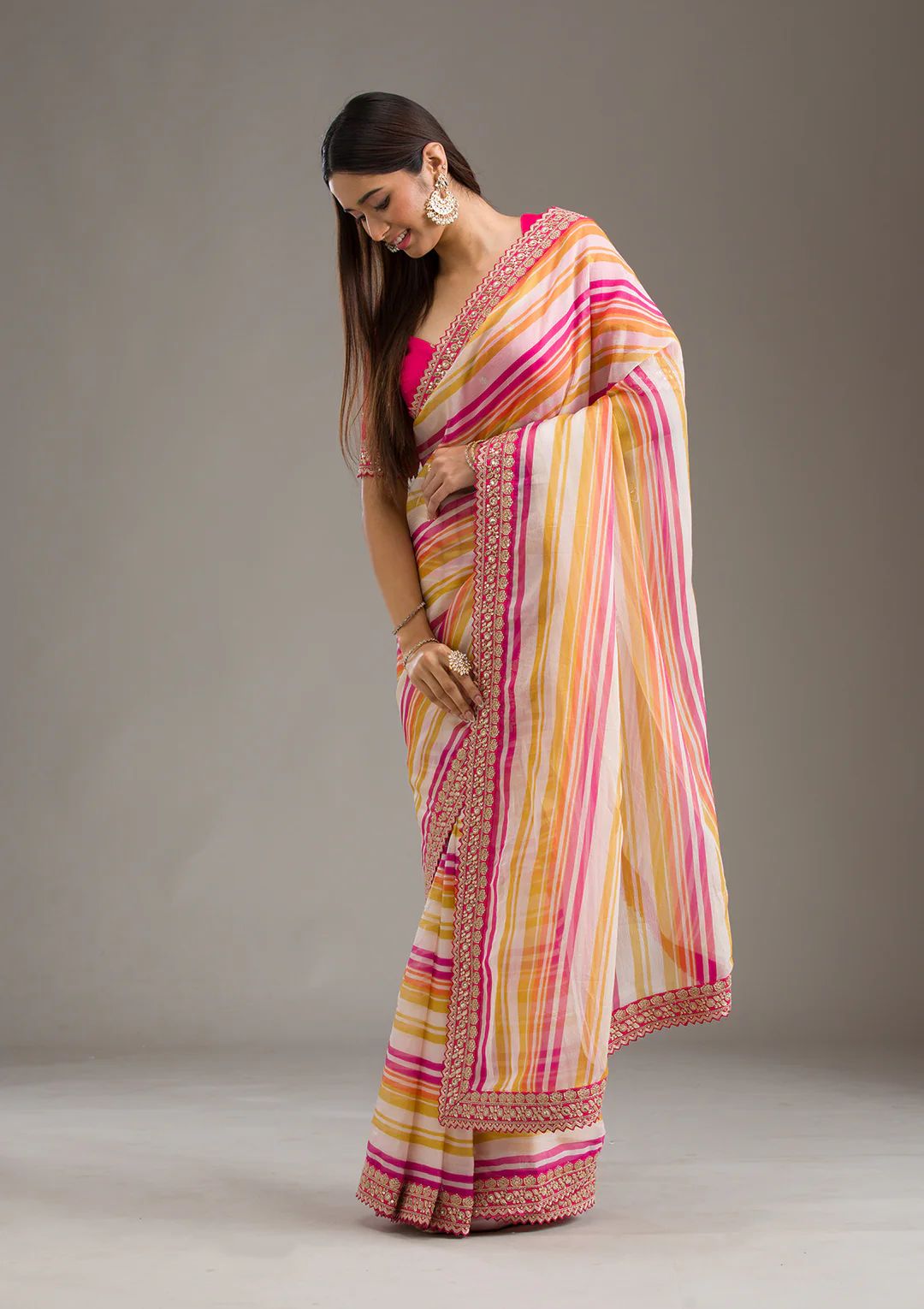 Premium Leriya Print Saree with Banglori Silk Blouse