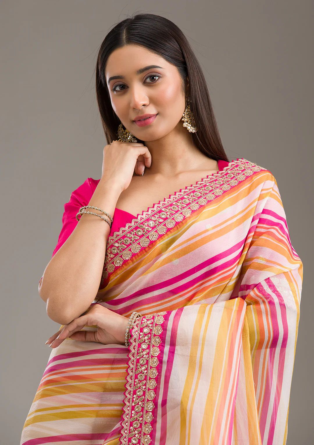 Premium Leriya Print Saree with Banglori Silk Blouse