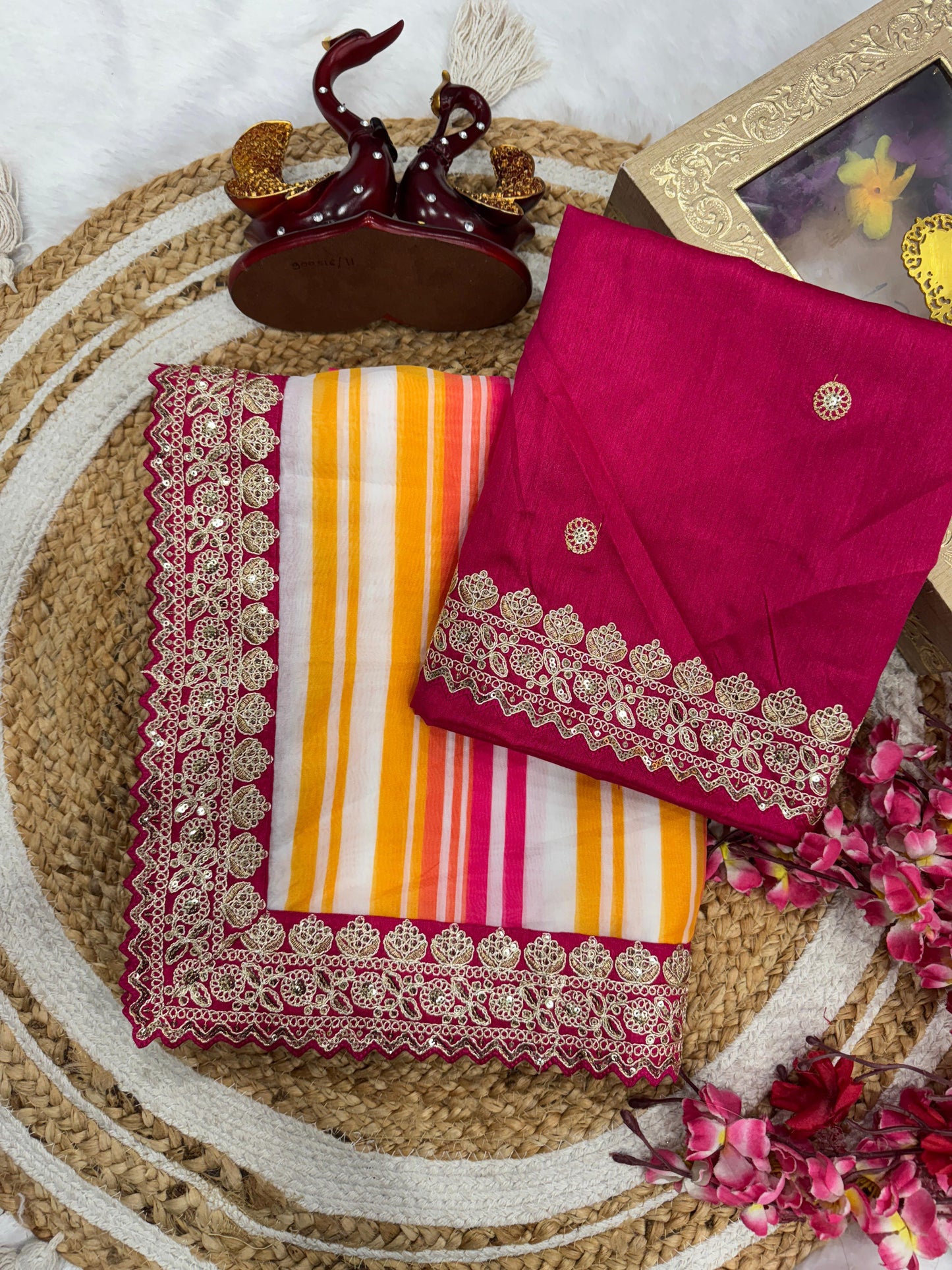 Premium Leriya Print Saree with Banglori Silk Blouse