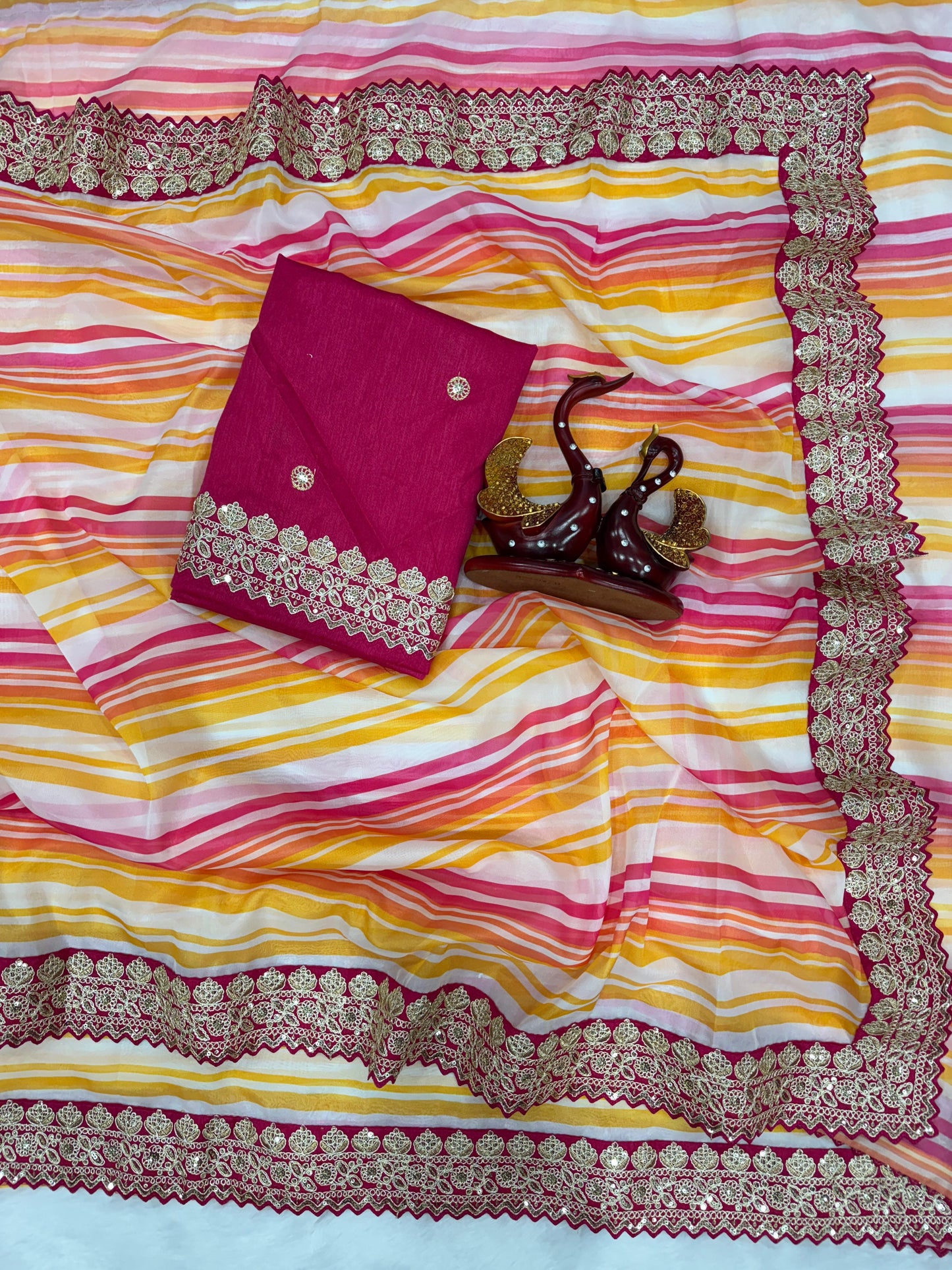 Premium Leriya Print Saree with Banglori Silk Blouse