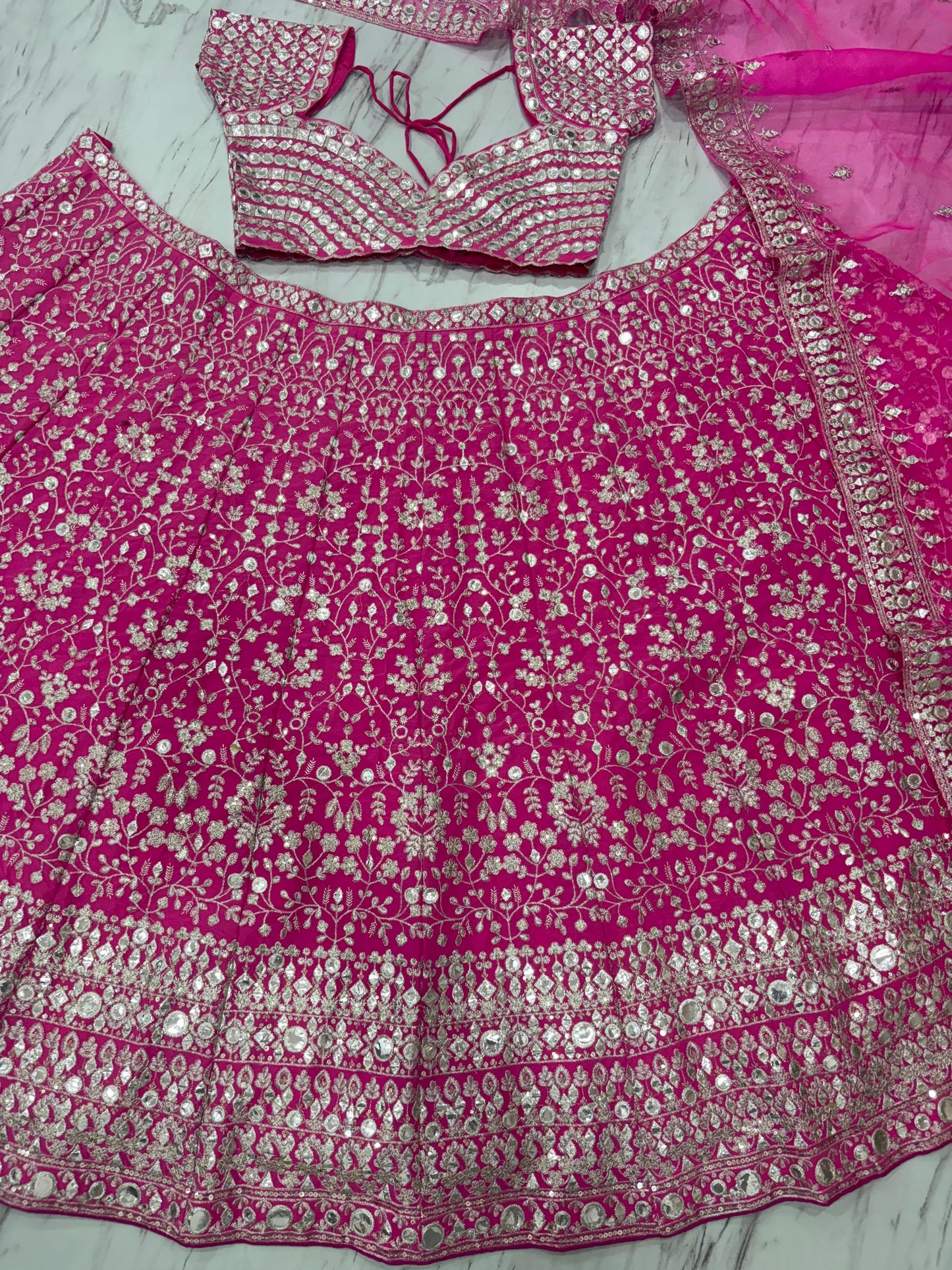Premium Mirror Work Lehenga with Organza Blouse & Dupatta