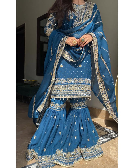 Heavy Georgette Blue Sharara Suit for Women