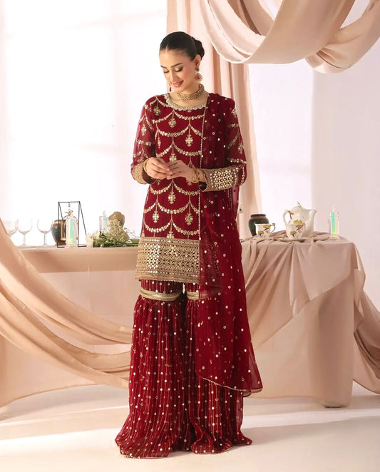 Premium Quality Red Georgette Sharara Suit
