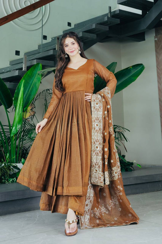 Heavy Designer Solid Long Gown Palazzo Dupatta Set