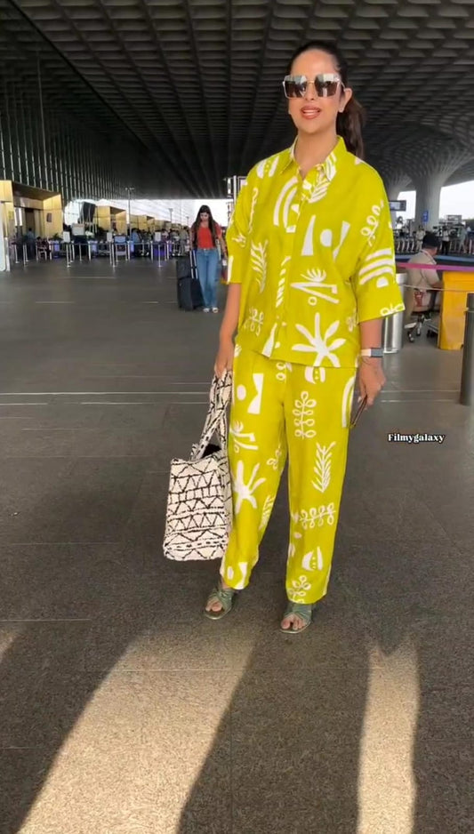 Travel Fashion with Lime Green Abstract Co-ord Set
