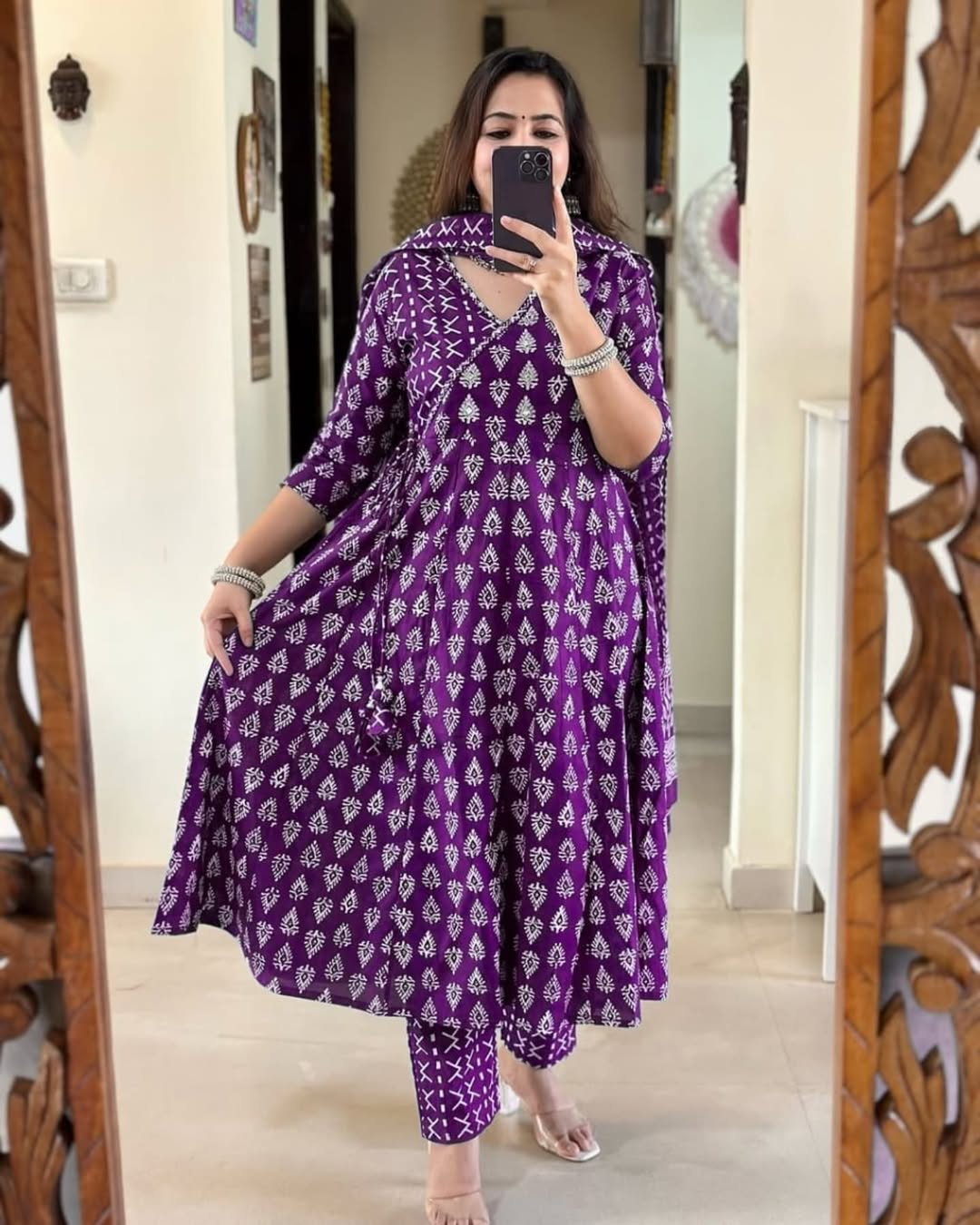 purple anarkali gown,purple angrakha kurti,cotton anarkali kurti,sanganeri print kurti,traditional angrakha dress,anarkali kurti set,jaipuri print gown,purple ethnic gown,block print anarkali,adda work kurti,flared cotton gown,kurti with dupatta set,ethnic wear for women,purple festive dress,boho indian kurti,long flare kurti set,desi angrakha kurti,anarkali with side tie up,women cotton suit set,printed gown style kurti,3 piece anarkali set,purple kurti pant set,sleeve 3/4 kurti,purple traditional wear,cas