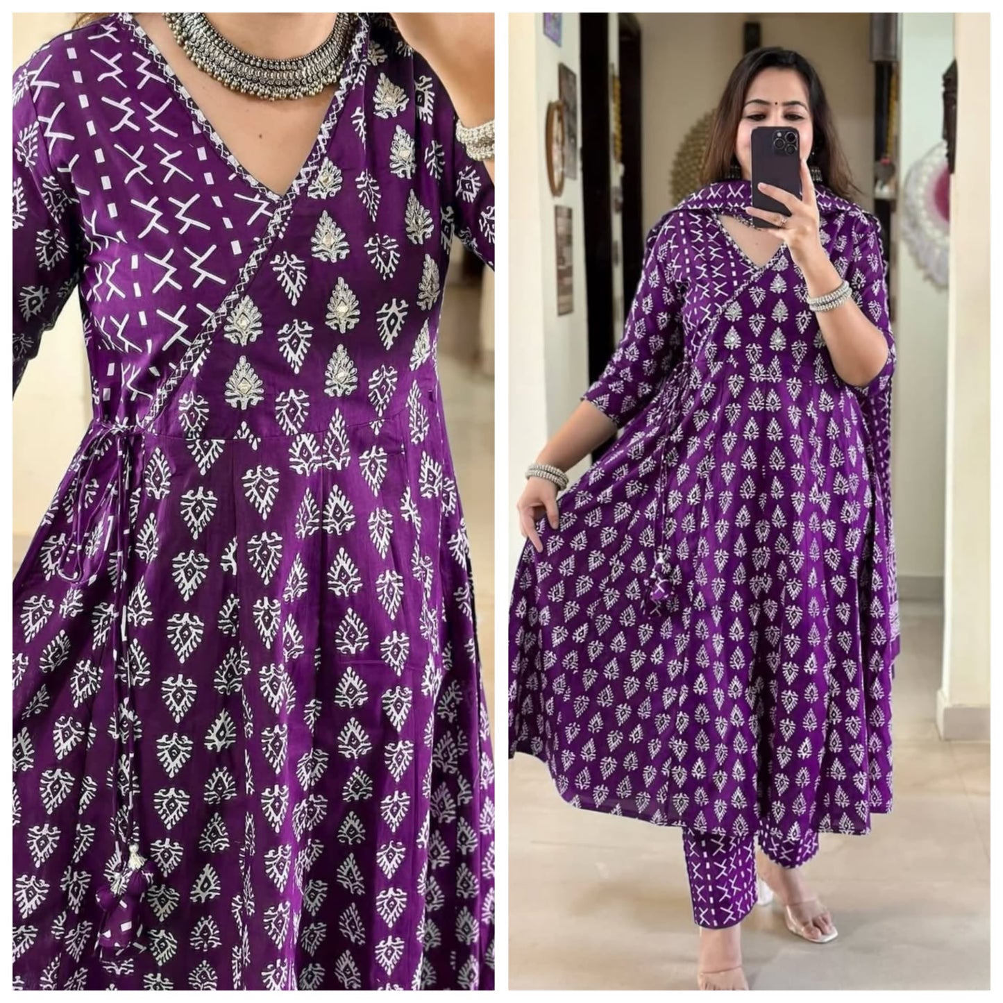 purple anarkali gown,purple angrakha kurti,cotton anarkali kurti,sanganeri print kurti,traditional angrakha dress,anarkali kurti set,jaipuri print gown,purple ethnic gown,block print anarkali,adda work kurti,flared cotton gown,kurti with dupatta set,ethnic wear for women,purple festive dress,boho indian kurti,long flare kurti set,desi angrakha kurti,anarkali with side tie up,women cotton suit set,printed gown style kurti,3 piece anarkali set,purple kurti pant set,sleeve 3/4 kurti,purple traditional wear,cas
