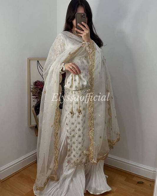 Real Mirror Work Long kurt Palazzo wit Dupatta Set