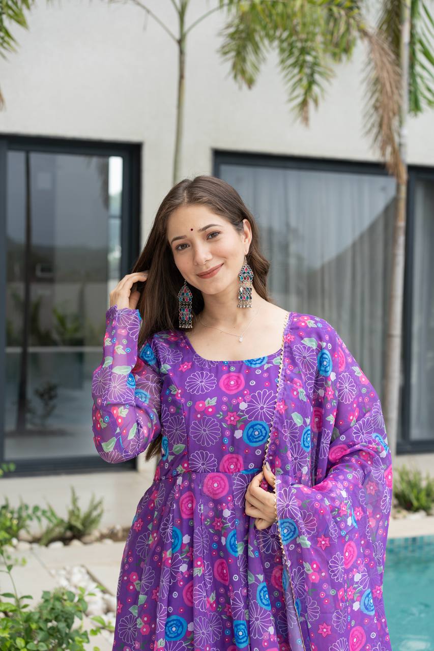 Beautiful Floral Printed Anarkali Suit