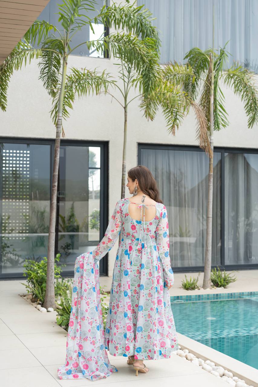 Beautiful Floral Printed Anarkali Suit