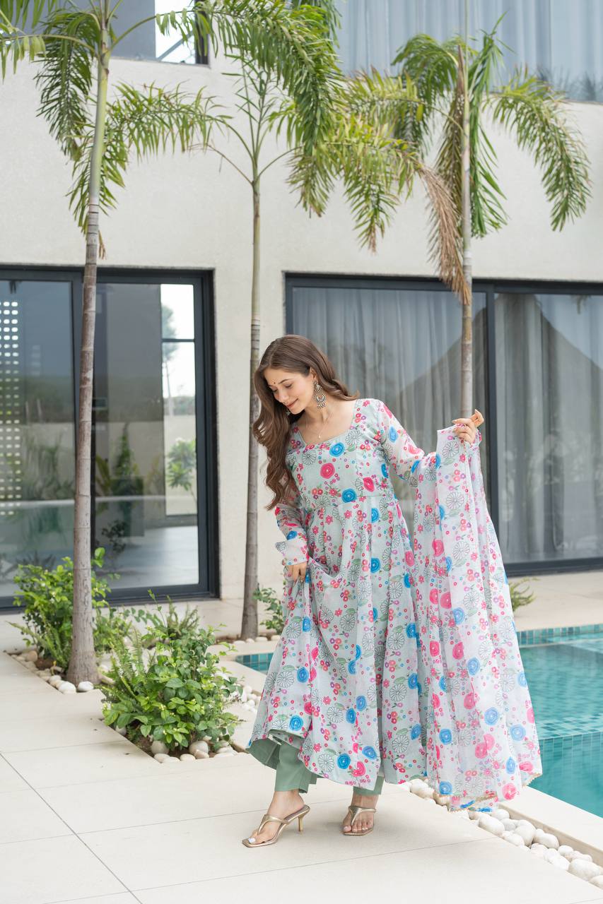 Beautiful Floral Printed Anarkali Suit
