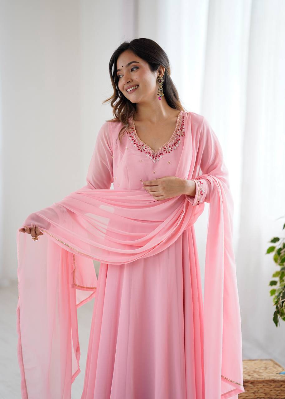 Special Launch Flared Pink Anarkali Suit