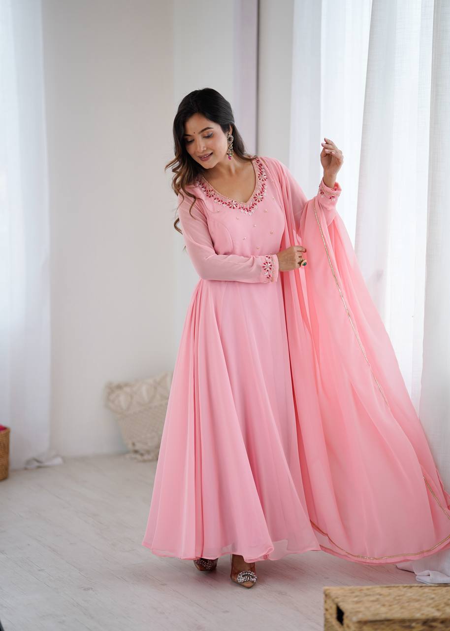 Special Launch Flared Pink Anarkali Suit