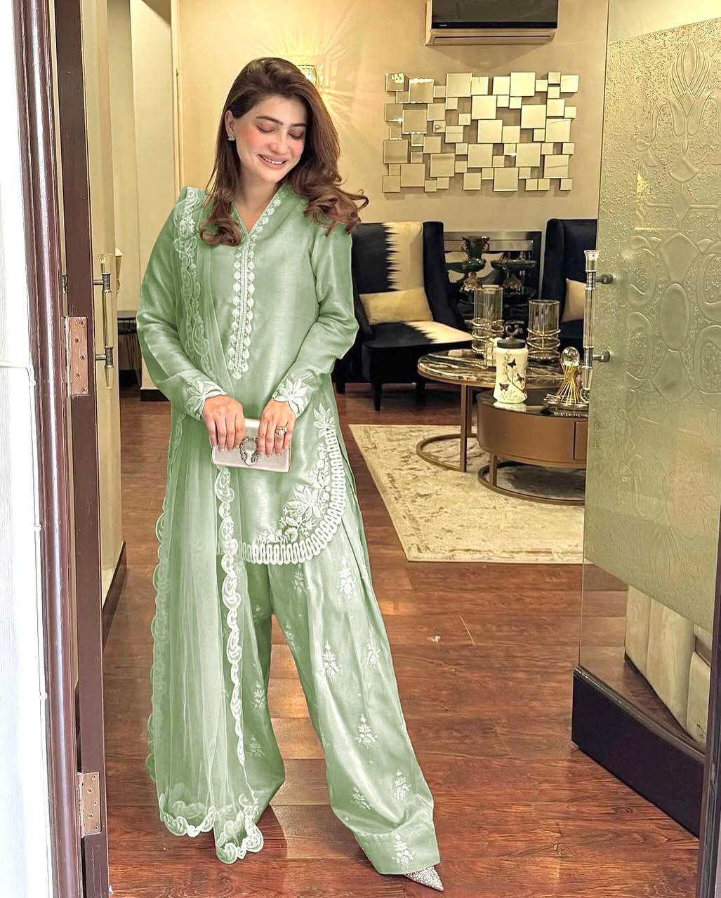 beautiful Roman Silk Salwar Kameez Set Women