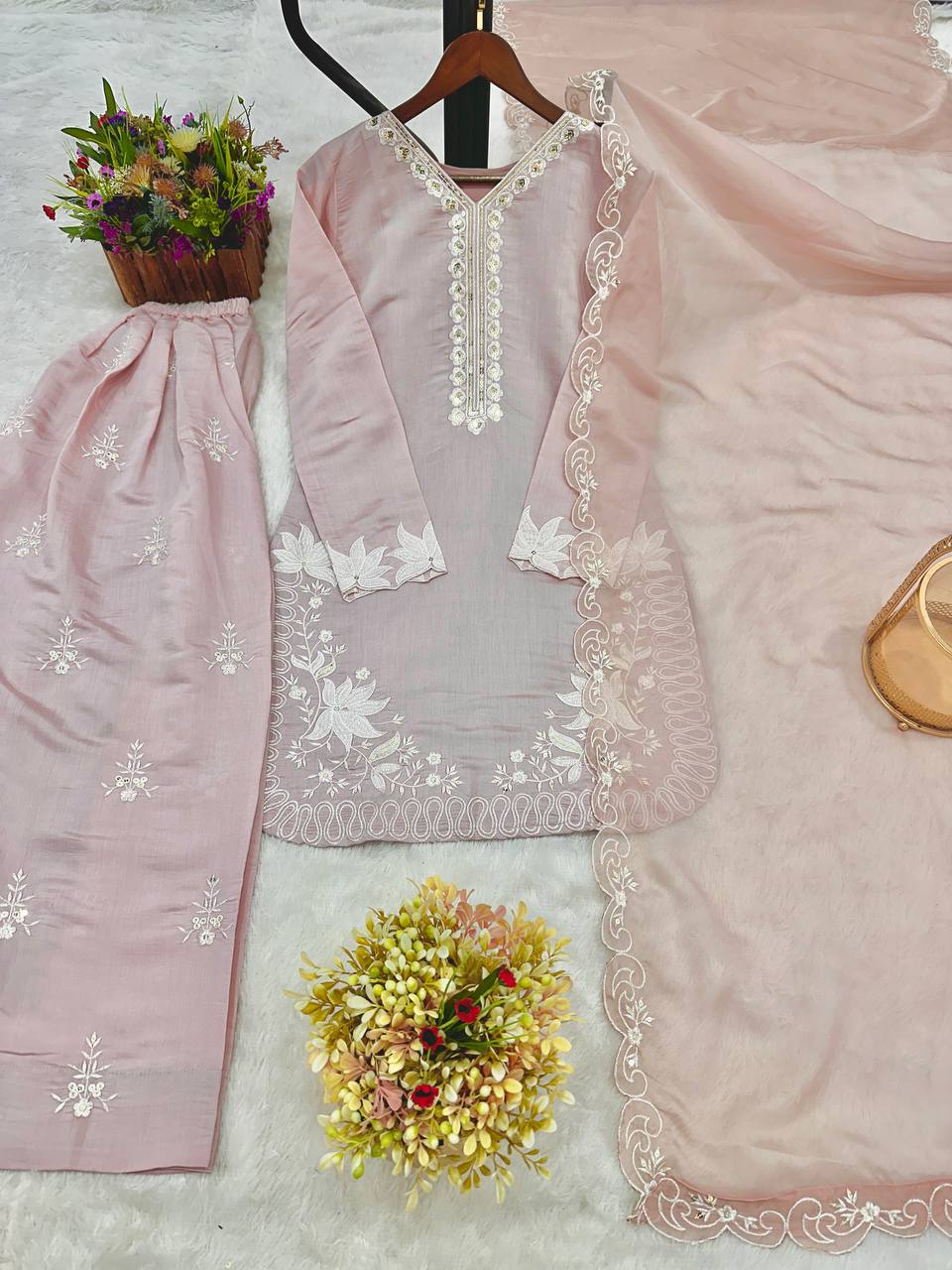beautiful Roman Silk Salwar Kameez Set Women
