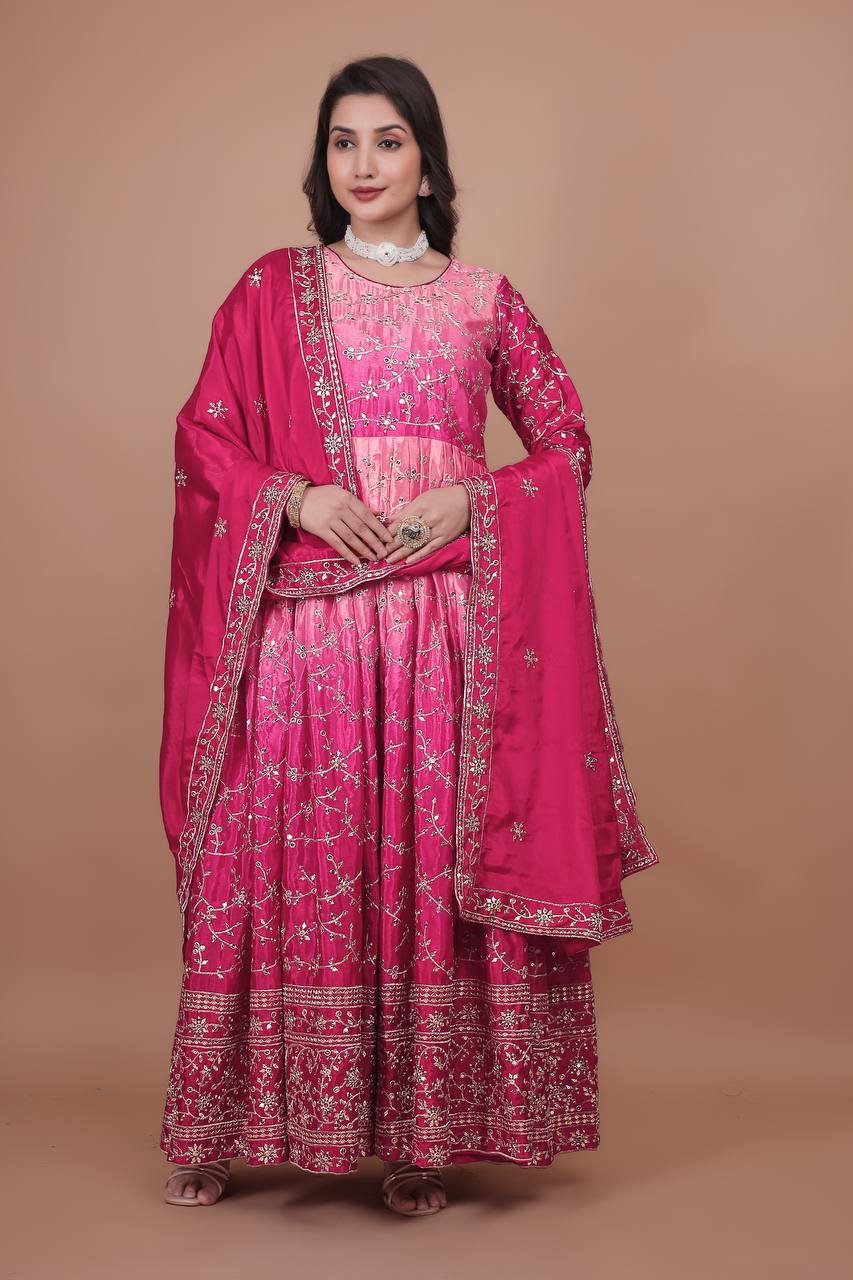 Chinon silk Full Length Embroidered Anarkali suits