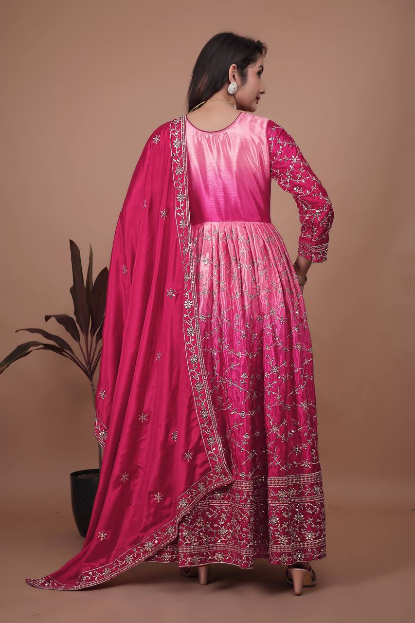 Chinon silk Full Length Embroidered Anarkali suits