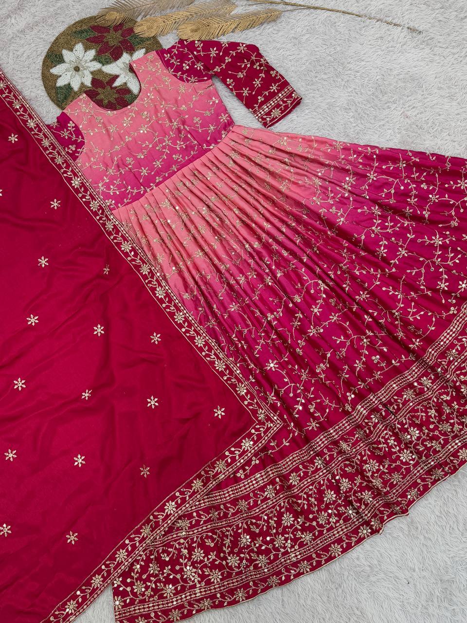 Chinon silk Full Length Embroidered Anarkali suits