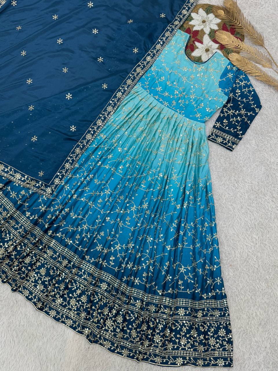 Chinon silk Full Length Embroidered Anarkali suits