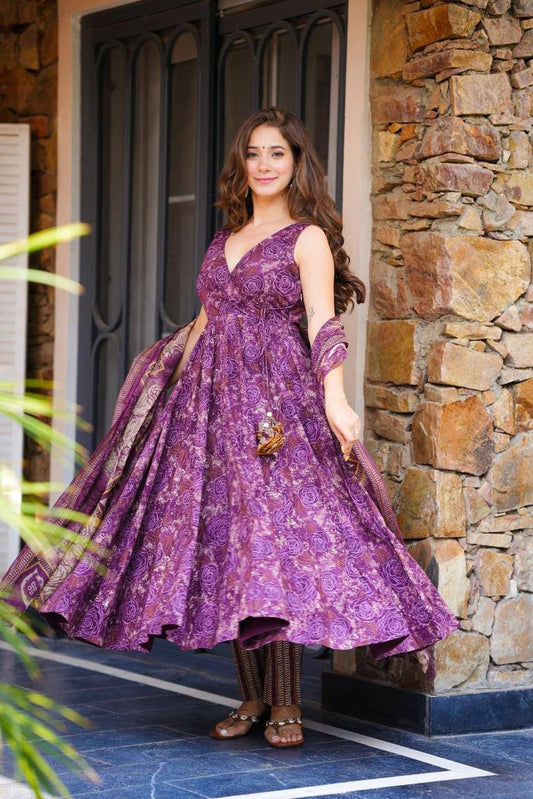 Floral Printed Long Anarkali Gown Set