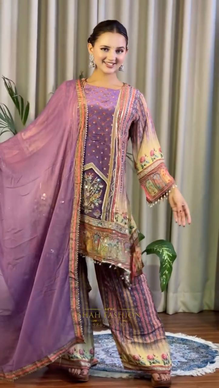 Beautiful Designer Chinon Silk Salwar Kameez