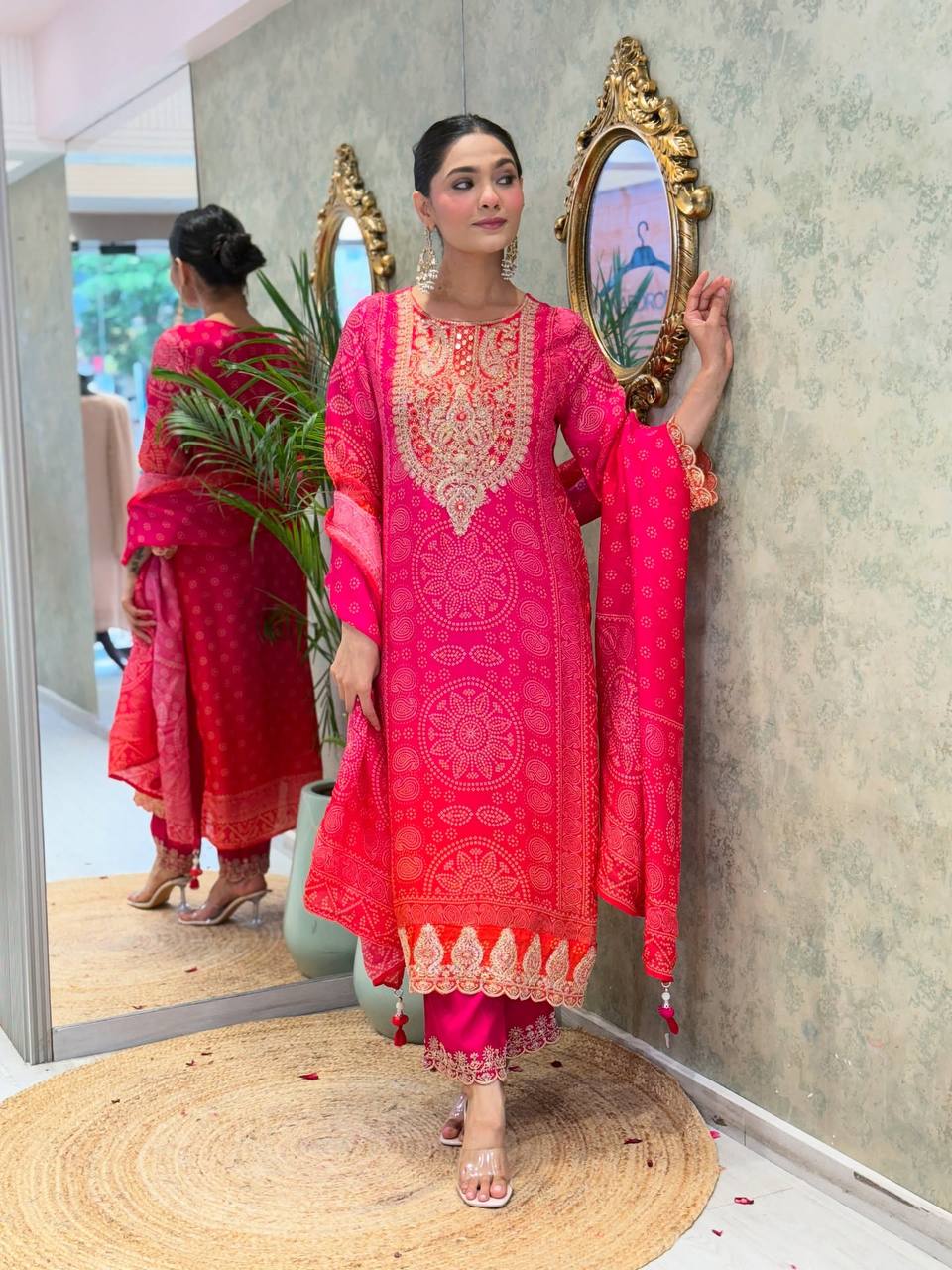 Straight Designer Red Salwar Kameez Set