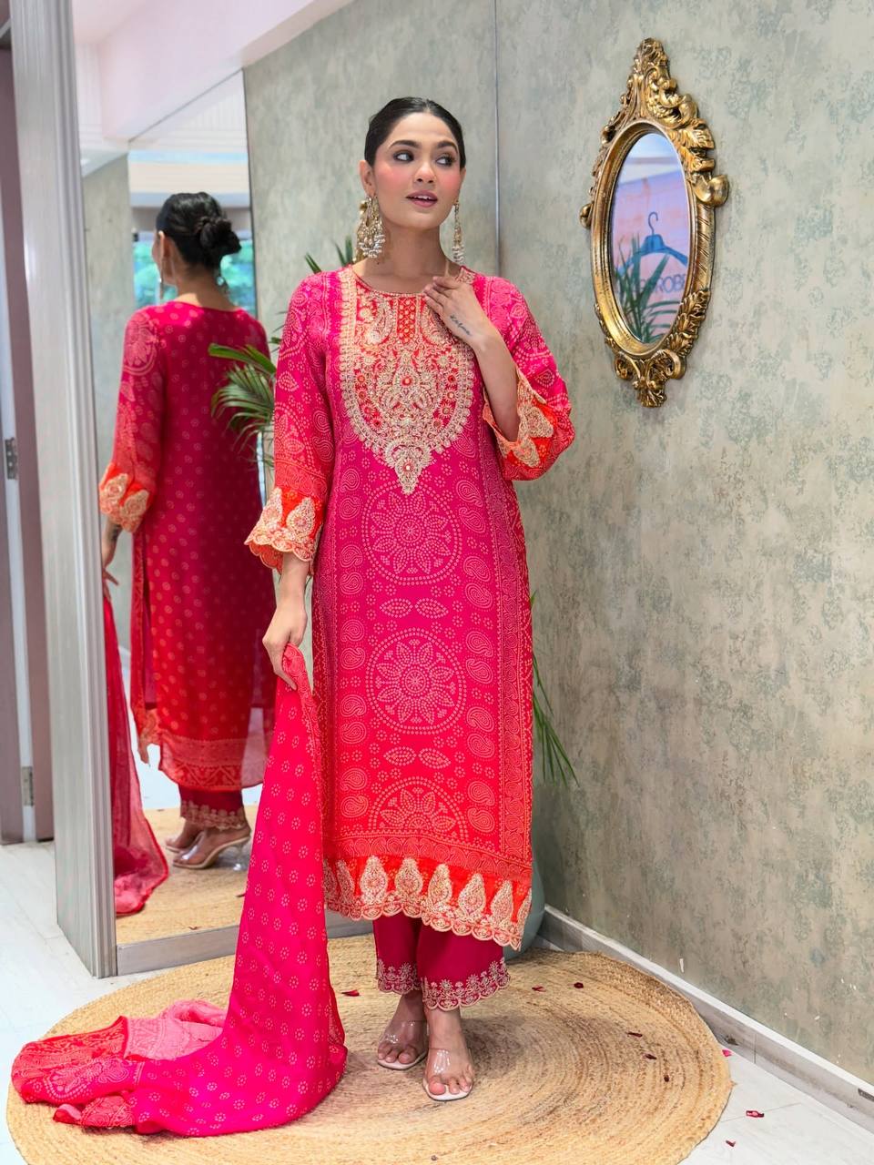 Straight Designer Red Salwar Kameez Set