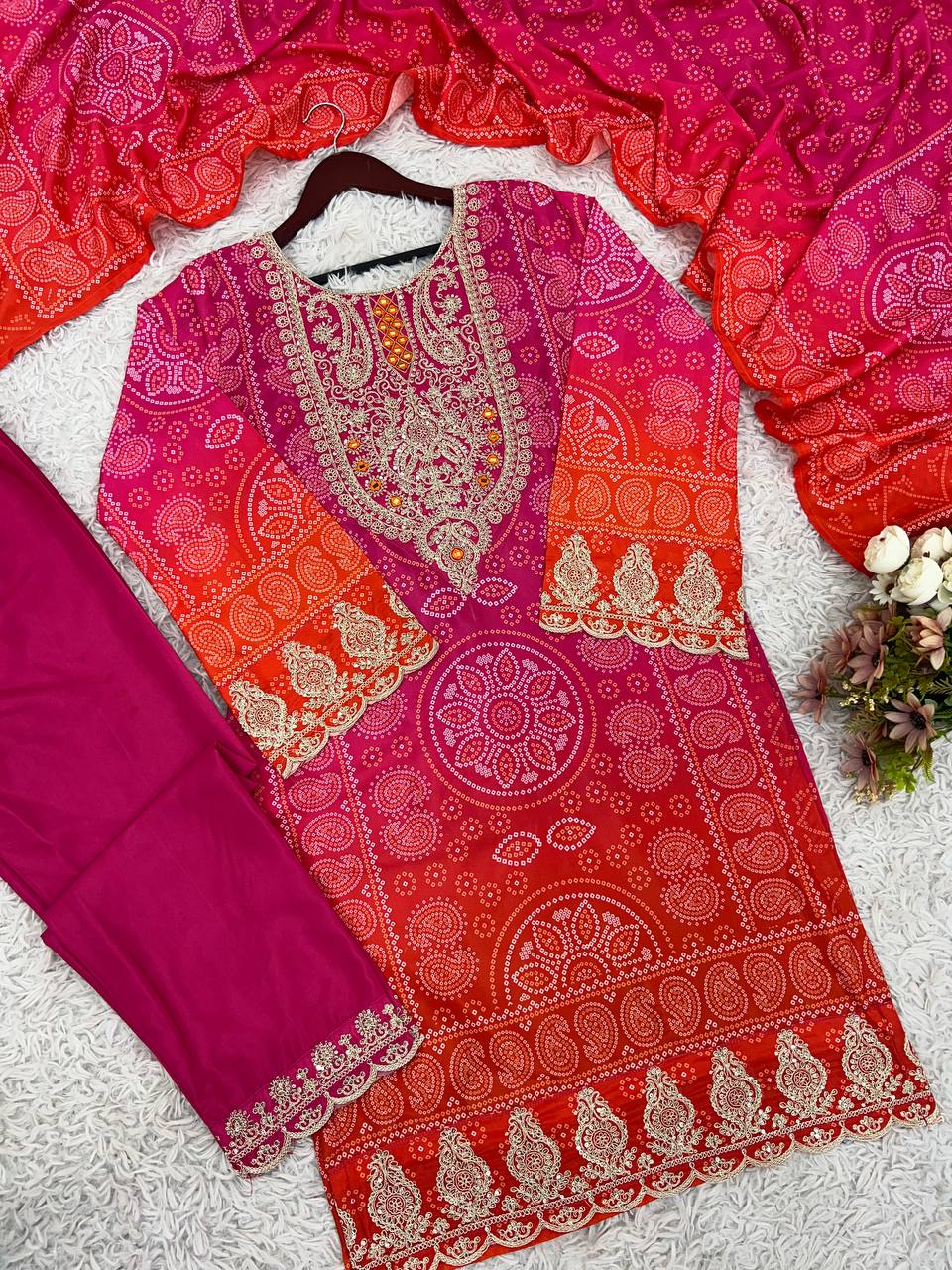Straight Designer Red Salwar Kameez Set