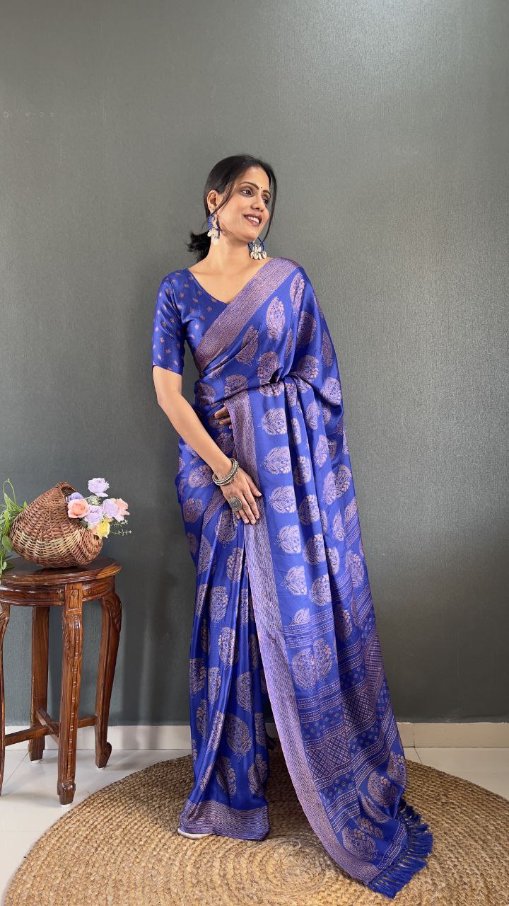 Premium Soft Moss Silk Saree with Elegant Prints Lightweight