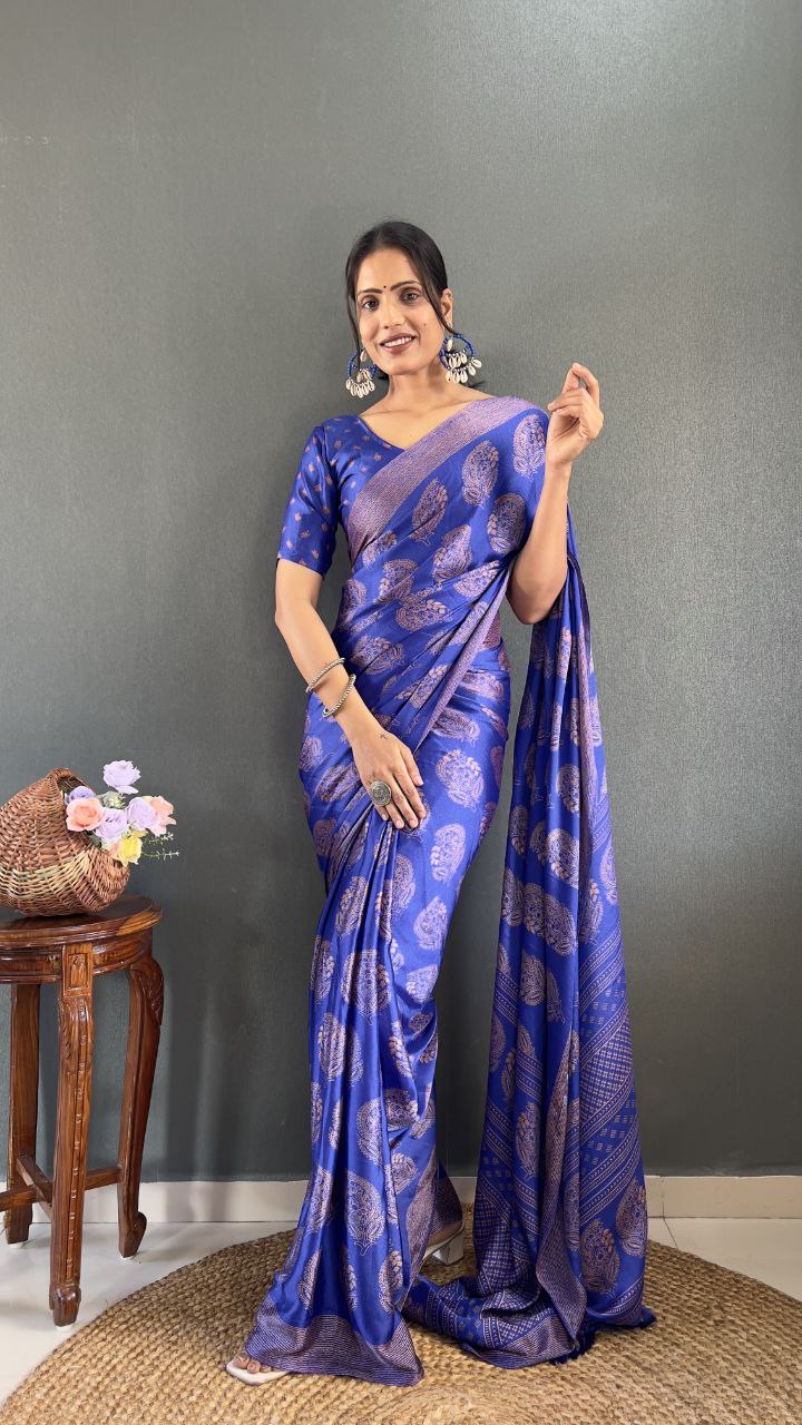 Premium Soft Moss Silk Saree with Elegant Prints Lightweight